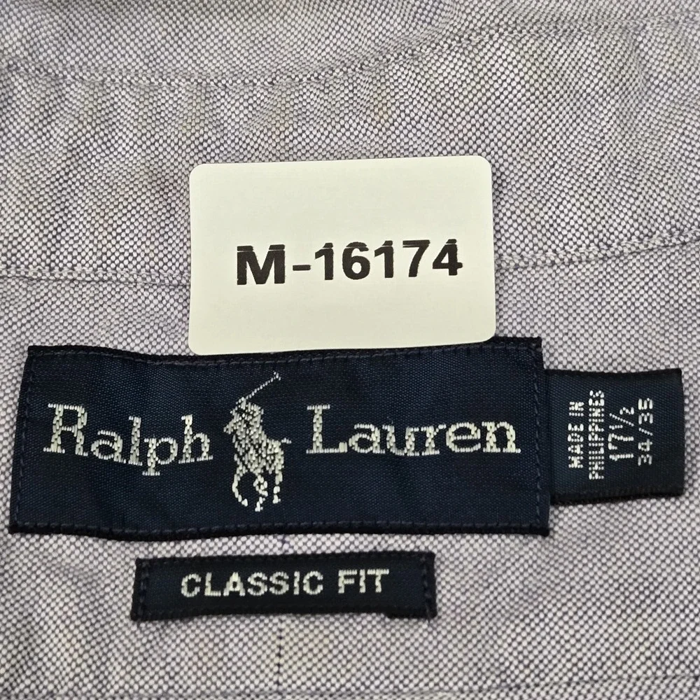 Ralph Lauren Men Button Up Shirt 17.5 Purple Pony Embroidery Oxford